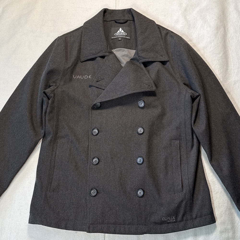 Men's Vaude Double Breasted Blazer Jacket Coat Sz L Gray Ceplex Active